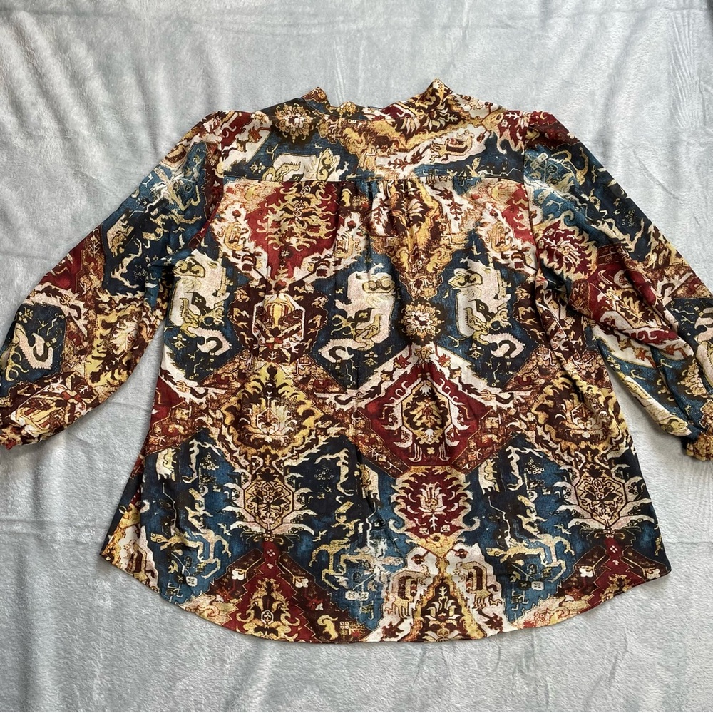 Chaps Blouse 2X Womens Paisley Multi Boho Semi-sheer Tie Neck - Picture 8 of 8